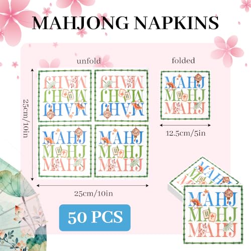 Green Mahjong Disposable Cocktail Napkins 5x5 Inches, 50 Pcs - Bamboo Design