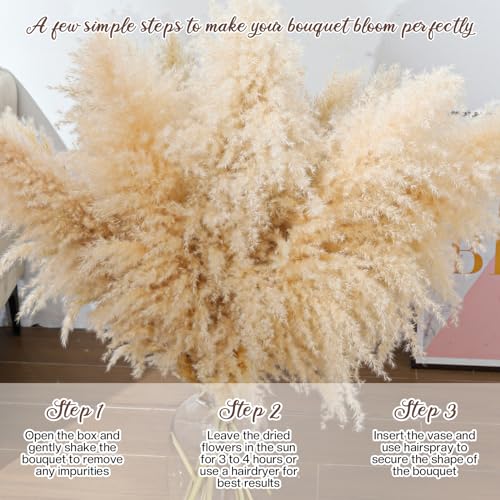 12pcs 40-Inch Dried Pampas Grass Bouquet - Natural Beige Boho Home Decor