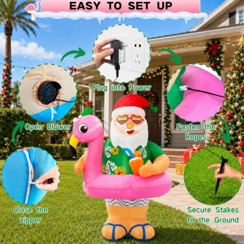6ft Inflatable Santa Claus with Flamingo Ring Christmas Yard Decor Outdoor