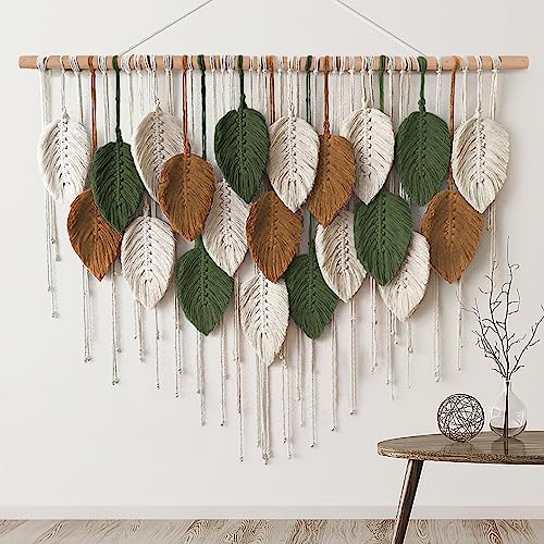 Large Macrame Wall Hanging Boho Woven Tapestry Leaf Art Decor (39" x 29.5")