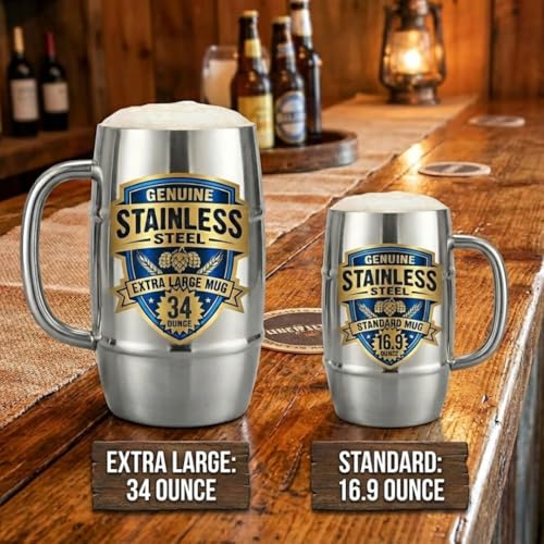 ANGORA BRANDS 34 oz Viking Barrel Mug - Stainless Steel Beer & Coffee Tumbler