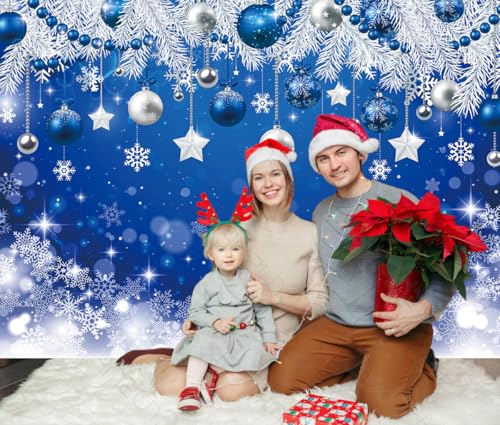 Blue Christmas Backdrop 82x59 Inch Snowflake Holiday Photo Background