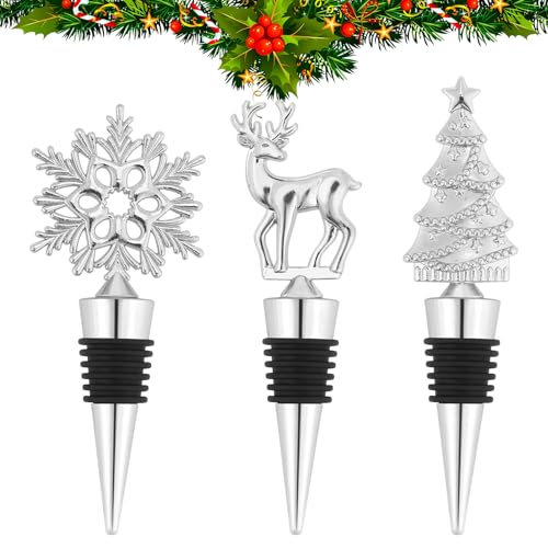 EmDryze Silver Christmas Tree & Reindeer Wine Bottle Stopper Set - Holiday Party Decor