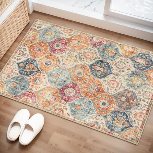 Moroccan Trellis Washable 2x3 Area Rug - Non-Slip Ultra-Thin Accent Carpet