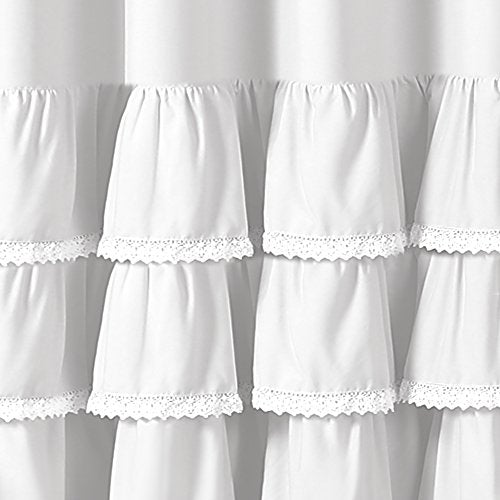 Lush Decor Ella Shower Curtain with Ruffle Lace Design | Shabby Chic Farmhouse Style Bathroom, 72¡± x 72¡±, White