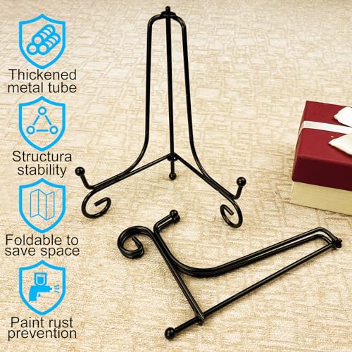 Black Metal Plate Display Stands (Set of 4) - 6 Inch Folding Easel Holders