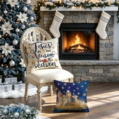 MODOVOS Nativity Scene 20x20 Inch Christmas Pillow Covers (Set of 4) – Front-Pattern Only