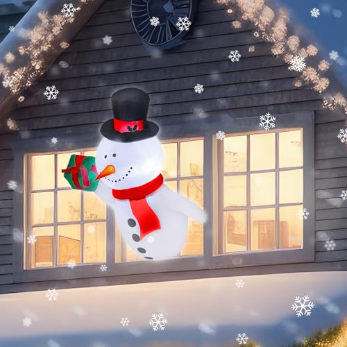 Wettarn 3.5ft Lighted Christmas Inflatable Snowman with Gift Box – Window Decor