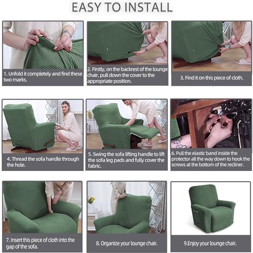 Washable Recliner Chair Cover, Stretch Slipcover for 24-37" Recliners, Greyish Green