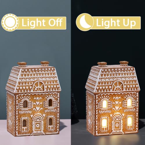 Cynkeyee 6.5 Inch Gingerbread Christmas Figurine - Resin Village House, Two Chimney