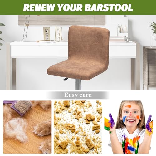 Stretch Bar Stool Covers Set of 4 - Light Brown Faux Leather
