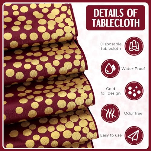 Breling Burgundy and Gold 16-Pack Tablecloths & Satin Runners Set - 54x108in Tablecloths, 12x108in Runners