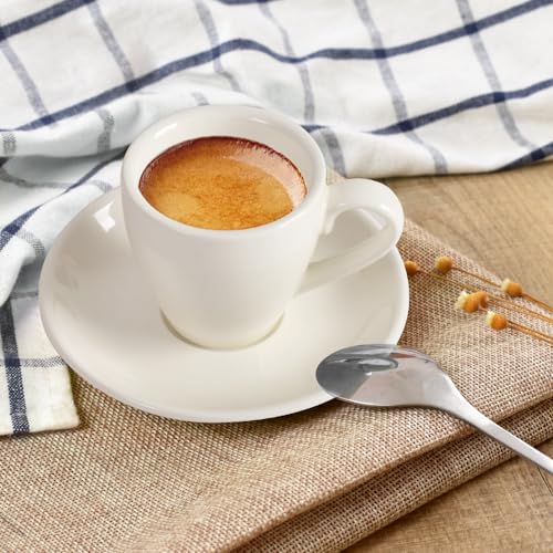 White IonEgg Porcelain Espresso Cups with Saucer & Mini Spoons, 80ml, Pack of 2