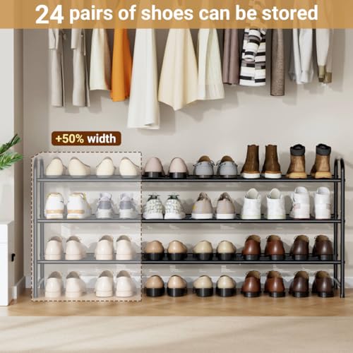 KEETDY 3-Tier Long Metal Shoe Rack - Wide Stackable Shoe Organizer Shelf