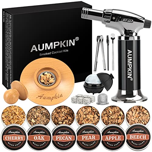 Aumpkin Cocktail Smoker Kit with Torch, 6 Flavors Wood Chips, Whiskey Infuser, Gift Set for Men & Dad (Torch Included)