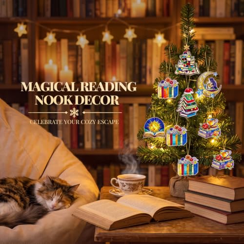 Kathfly Acrylic 12 Pcs Christmas Book Ornaments for Book Lovers, Holiday Decor