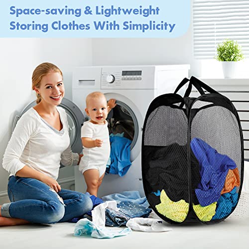 70L Pop Up Laundry Hamper, Collapsible Mesh Basket with Side Pocket