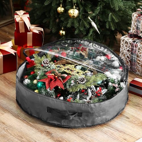 4 Pack Wreath Storage Containers 24-Inch Holiday Garland Bags Gray