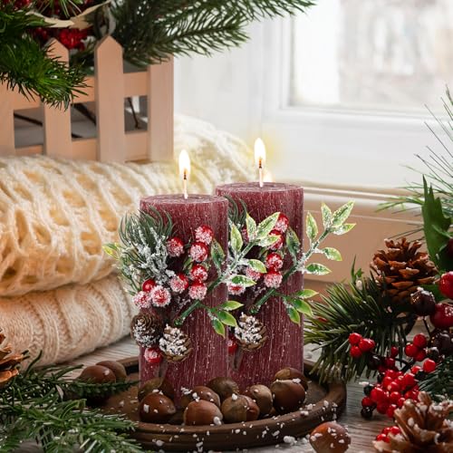 Conelist 2-Pack Burgundy Christmas Pillar Candles 3 x 6in with Pine Branch