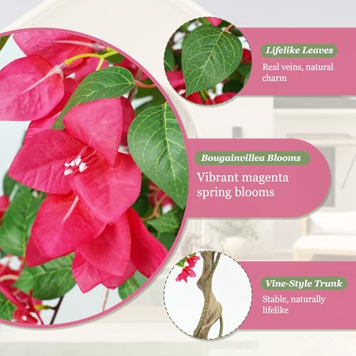 Artificial Bougainvillea Tree with Pink Silk Flowers - 3FT Tall Faux Plant for Indoor & Outdoor Decor