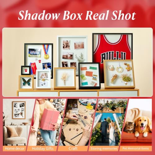 8x10 Black Shadow Box Frame with Real Glass Panel & Linen Backing