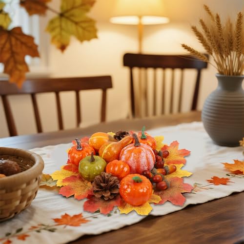 Fall Decorations Set with Mini Pumpkins, Gourds & Leaves - 50 Pieces