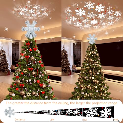 Christmas Snowflake Tree Topper with Rotating LED Projector - Silver Snowflake