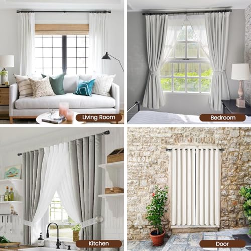 Heavy Duty Adjustable Curtain Rod - 1" Matte Black Metal Rod (30 to 144")