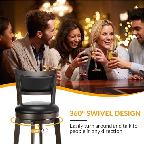 24-Inch Swivel Counter Height Bar Stools, Set of 2 - Black Faux Leather