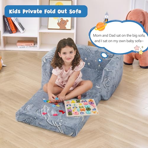 2-in-1 Fold Out Toddler Chair and Kids Sofa Bed - Space Pattern