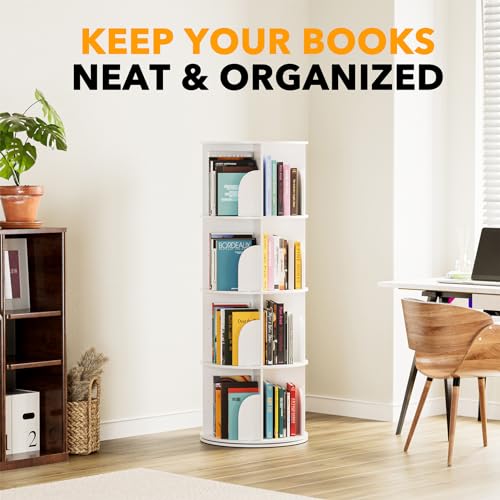 4-Tier 360 Rotating Bookshelf Tower Spinning Bookcase Corner Storage White