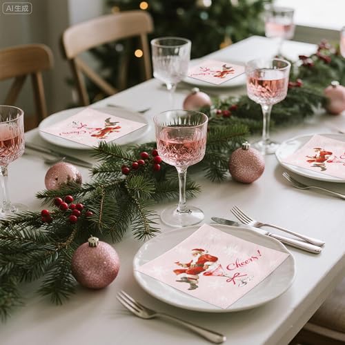Martini Santa Christmas Cocktail Napkins 25 Pcs, Pink 3-Ply, Cheers Design