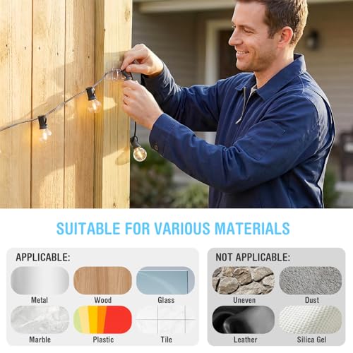 50-Piece Heavy Duty Adhesive Outdoor String Light Hooks, UV-Resistant Clips