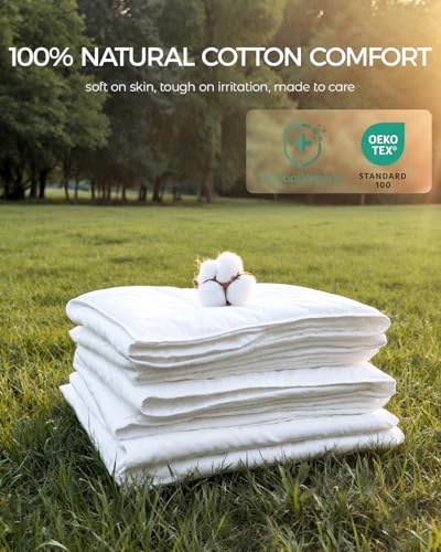 100% Cotton Duvet Cover Protector | Queen Size, Allergy Proof, Hypoallergenic, Breathable, Zipper Closure, White