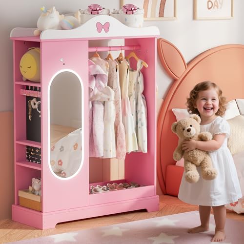 Kids Wardrobe and Jewelry Armoire with Mirror and Storage Organizer