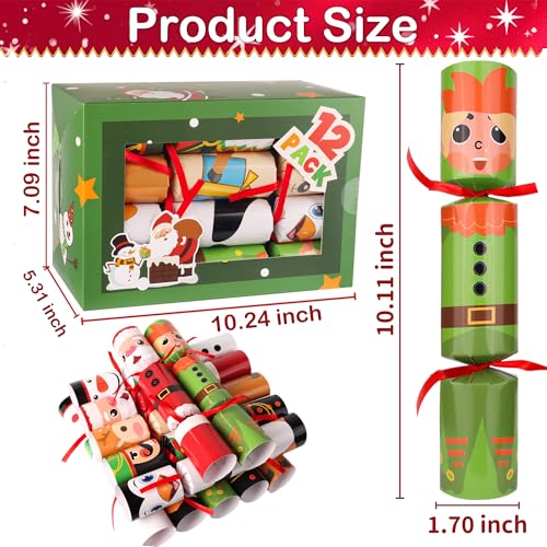 Envotek 12 Pack Christmas Cartoon No-Snap Party Favors with Hats & Gifts - Holiday Table Decorations