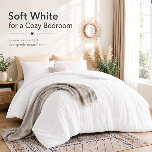 White Queen Comforter Set - All-Season Soft Microfiber Bedding (3 Pieces)