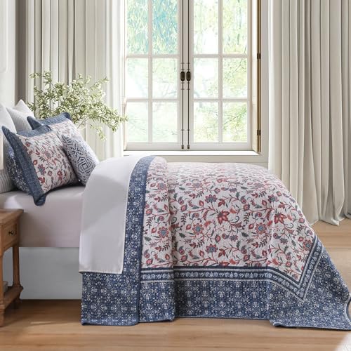 Oversized King Bedspread Set - 100% Cotton Reversible Floral Quilt (3 Pcs)
