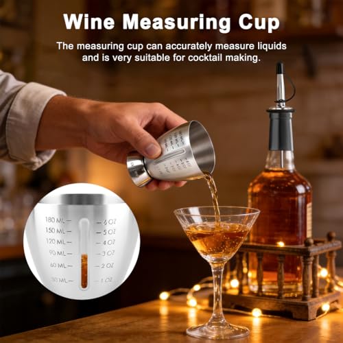 Melunira Silver Graduated Cocktail Jigger 1-6 oz with Drip-Free Spout, Heavy Duty Stainless Steel