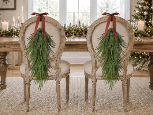 UAPINO 4-Piece 30'' Norfolk Pine Teardrop Swag Set for Door (4 Pieces, 30in Each)