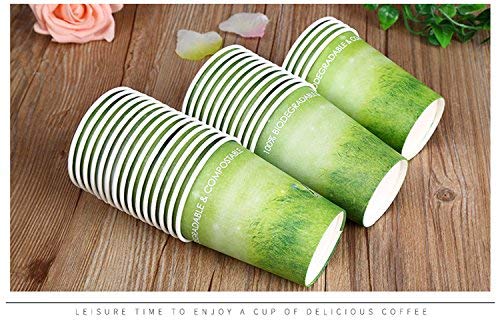 A+ DESIGN Special Green Grass Design Paper Hot Coffee Cups Eco-friendly,100% Blodegradable&Compostable (Green grass, 50 count, 8 oz)