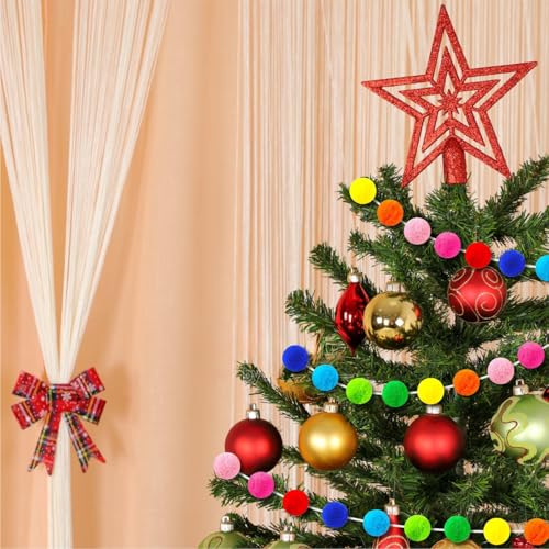 4-Pack Rainbow Pom Pom Garland, 33ft Felt Ball Banner for Party Decor