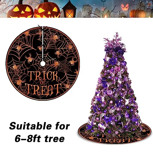 48-Inch Halloween Tree Skirt - Orange & Black Spider Web Lace-Up Decor