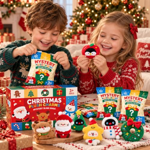 Christmas Plush Keychains 24-Pack - Holiday Party Favors & Gifts