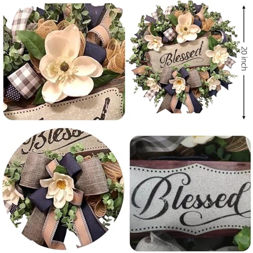 White Floral Front Door Wreath - 22-Inch Farmhouse Porch & Home Decor