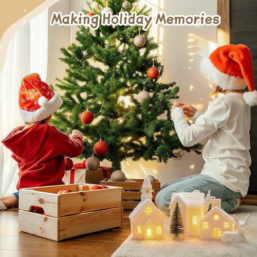 14-Piece Ceramic Christmas Village Set with LED Lights and Santa Figurine