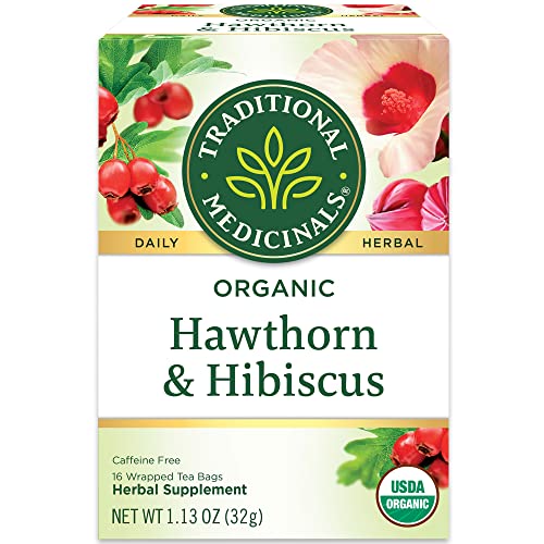 Traditional Medicinals Organic Hawthorn & Hibiscus Herbal Tea, Promotes Heart Health, (Pack of 3) 48 Tea Bags Total