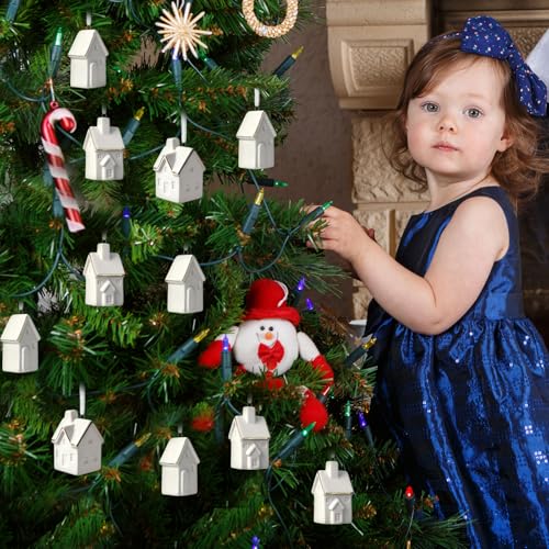 3Pcs Christmas Ceramic House Ornaments Mini Hanging Village Decorations