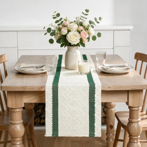 Artoid Mode Forest Green Stripe Woven Table Runner 12x90 Inch