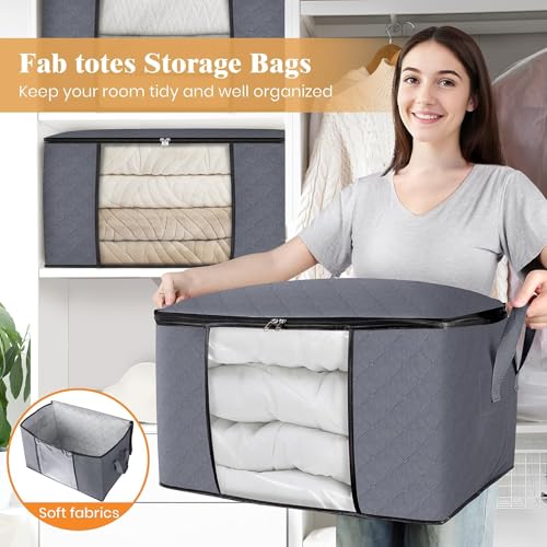 6 Pack Foldable Storage Bags with Lids Clear Window and Handles